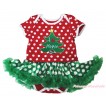 Christmas Minnie Dots Baby Bodysuit Green White Dots Pettiskirt & I Love Xmas Tree Print JS4924